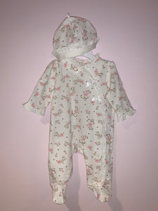 Little Me Rose print Ruffle Footie with Beanie