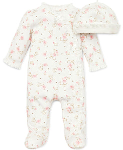 Little Me Rose print Ruffle Footie with Beanie